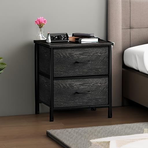 Sorbus Bedside Nightstand With 2 Faux Wood Drawers – Gray, Steel Frame, 20" Tall