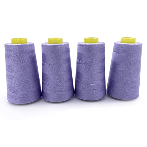 Tortoise 4 Cones Of 3000 Yards Each Spool Thread For Sewing All Purpose Sewing Thread 100% Polyester Thread For Serger Overlock Quilting Sewing Machine 40S/2 Light Purple #TOP4