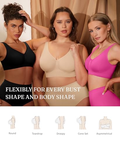Image of FeelinGirl Seamless Everyday Bras for Women No Underwire with Wide Straps | Full Coverage, Comfy Sleep Bra, Smooth, Wide Back Bralettes, Wireless, Buttery Soft Tshirt Bra, Unlined, No Show