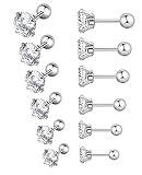 YOVORO 6 Pairs 18-20G Stainless Steel Stud Earrings for Men Women Cartilage Ear Piercings Helix Tragus Barbell 3-8mm