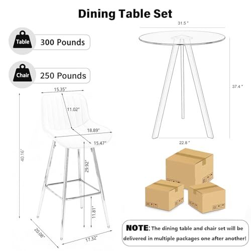 Image of 5-Piece Bar Table Set with 4 Bar Stools, 31.5 inch Round Pub Table and 30 inch Velvet Bar Stools with Glod Metal Legs, for Small Spaces, Apartments, and Bistros (Beige)