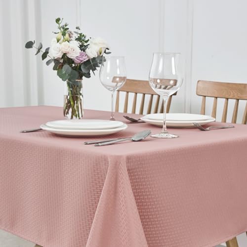 Image of maxmill Tablecloth Weaved Texture Stain Resistant Waterproof, Wrinkle Resistant Washable Table Cloth, Fabric Table Cover for Dining Room, Indoor Outdoor Use, Rectangle 70 x 120 Inch, Pale Blush