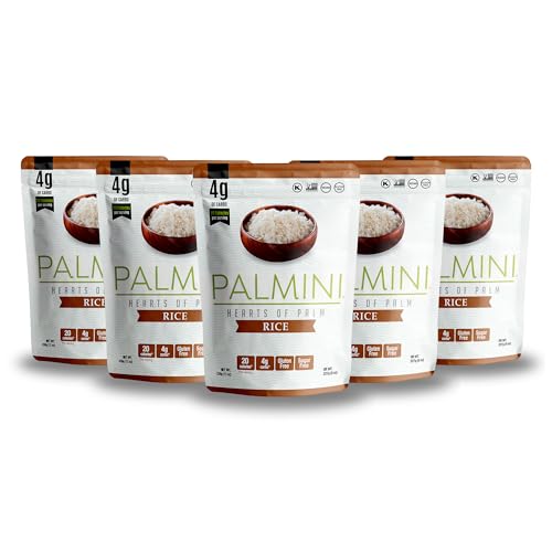 PALMINI Arroz - Palmito – Bajo en calorías – Bajo en carbohidratos – Keto - Vegano – Libre de OGM – Libre de Gluten – Sin azúcar – 338g | (Pack de 6 unidades)