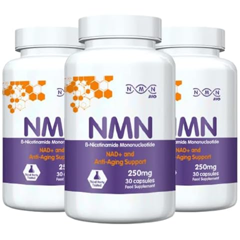 NMN Bio - 99% Pure Beta Nicotinamide Mononucleotide Capsules - 250mg Powerful Anti-Aging Supplements - Revolutionary Vitamin B3 Derivative - Support Your Healthy Aging - 3 Pack of 30 Capsules Cover