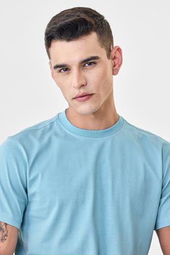 Image of SNITCH Men T-Shirt | Minimalist Regular Fit & Short Sleeve Styling | 100% Breathable Cotton Casual Wear T-Shirt & Durable Knit Plain Weave Everyday Summer Essential