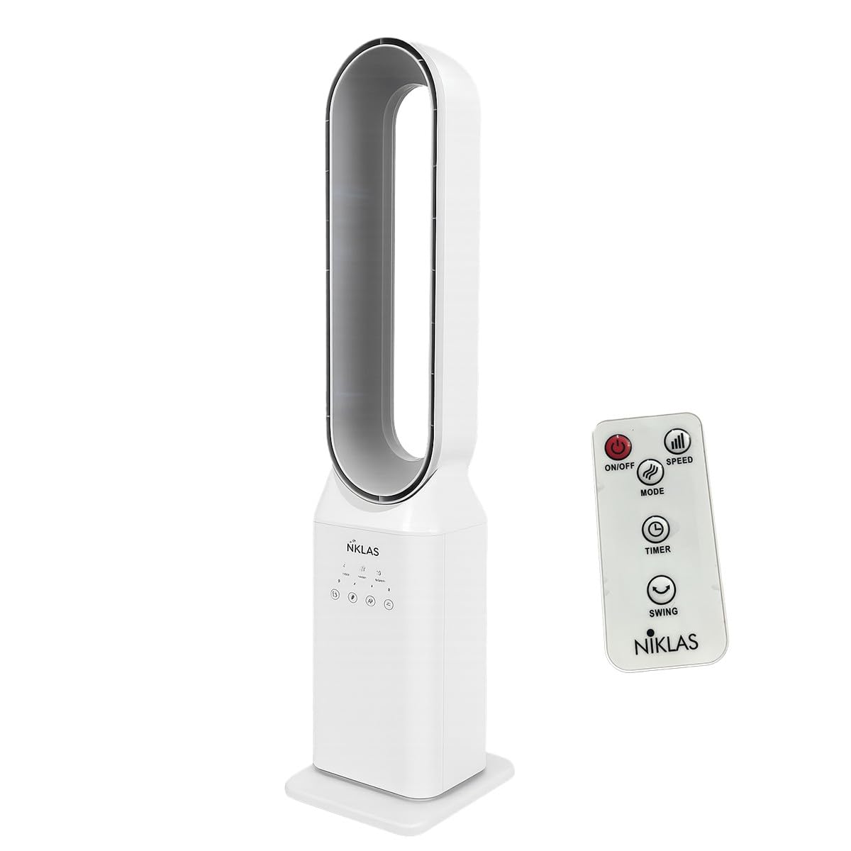INTEC - Ventola silenziosa 50 W senza pale programmabile - Ventola a telecomando a 3 velocità Timer 7 h Bianco