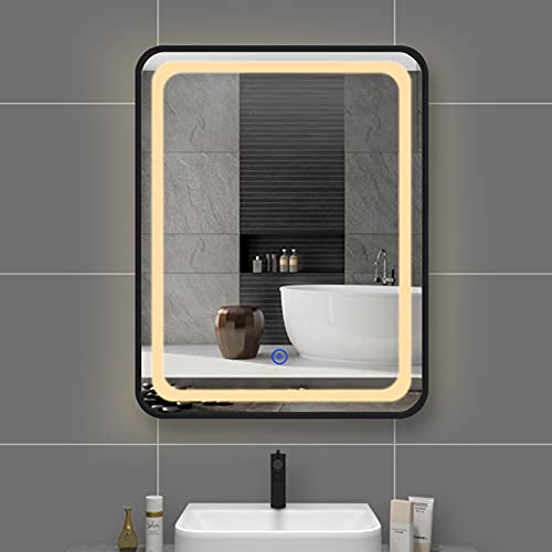 Miroir de salle de bain avec éclairage tactile réglable et pose horizontale ou verticale