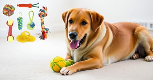 Image of Dog Rope Toys for Large and Medium Aggressive Chewers | Tough Natural Cotton Chew Tug Rope with Easy-Hold Handle | Indestructible Dog Chew Toy for Dogs