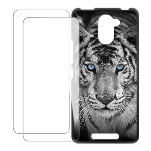 UOGNADGD Compatible con BQ Aquaris U Plus Funda Personalizada Colorida con 2 Protectores de Pantalla de Cristal Templado – Antigolpes y Antirayaduras (Tigre)