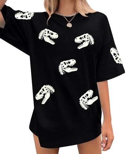 Dinosaur Shirt Women Oversized Cute Dinosaur Graphic Tees Funny Dinosaur Movie Shirts Casual Holiday Short Sleeve Tops2