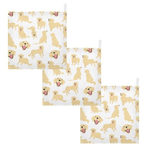 Image of vvfelixl Baby Muslin Washcloths Golden Retriever Dog Baby Burp Cloths Cotton Baby Face Towel for Newborn Infants Boys Girls Soft and Absorbent 11.8 X 11.8 in, 3 Pack