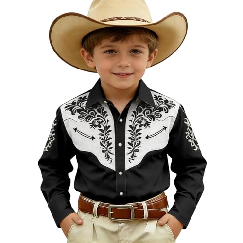 Chemise Western à Manches Longues boutonnée pour garçons, Style Cowboy, idéale pour Les Enfants...
