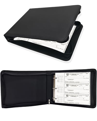 Baculyri 3 Rings Zippered Check Binder for End-Stub Deskbook Checks Business Checks Holder Executive Checkbook 3 Per Page Cover Fit 9 x11 1/4 3 Holes & 9 Holes Checks with Removable Pouch