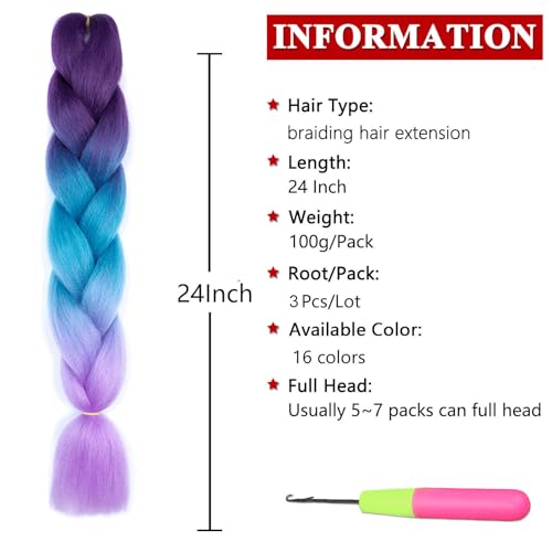 Xtrend 24 Inch 3 Packs Ombre 3Tones Jumbo Braiding Hair Synthetic Ombre Braiding Hair High Temperature Synthetic Crochet Braids Hair Extensions for Women - Image 2