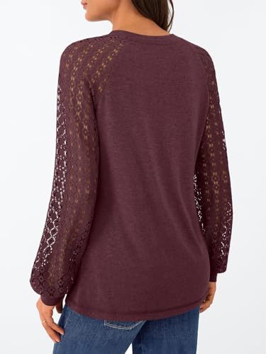 AUTOMET Womens Business Casual Dressy Tops Long Sleeve Lace Blouses Fall Fashion Outfits Shirts 2025 Crewneck Loose Clothes4