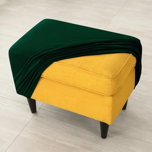 Image of HOKIPO Premium Velvet Stretchable Ottoman Foot Rest Stool Cover, Hunter Green (NEW-4801-HGR)