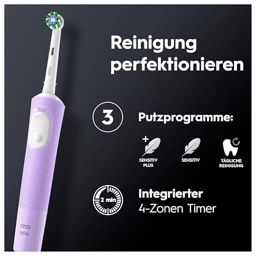 Oral-B Vitality Pro Elektrische Zahnbürste, 1 Aufsteckbürste, 3 Putzmodi für Zahnpflege, Designed by Braun, lila – Bild 4