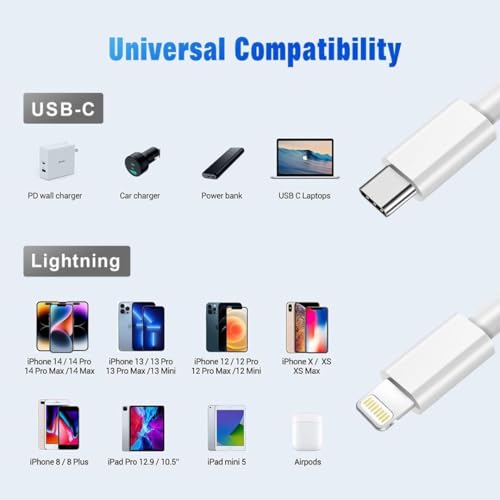 Image of USB C to Lightning Cable, 20W MFi Certified iPhone Fast Charger Sync Type C Charging Cable Compatible with iPhone 14 /14 Plus /13 /13 Mini /13 Pro Max /12 /12 Pro Max /11 /11 Pro /XS
