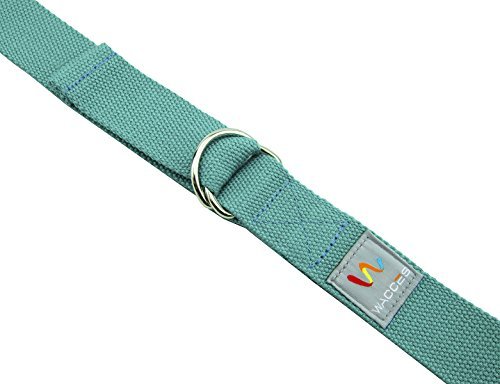 Wacces D-Ring Buckle Cotton Yoga Straps Bands - Best for Stretching - (8 ft - Turquoise)