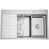 【Espacio de trabajo cómodo】Este fregadero de barra de un solo lavabo tiene un diseño de drenaje perfecto, y la parte inferior del desagüe trasero tiene una pendiente suave para evitar que el agua se acumule en el fregadero. Las esquinas redondeadas compactas son modernas y fáciles de limpiar.
