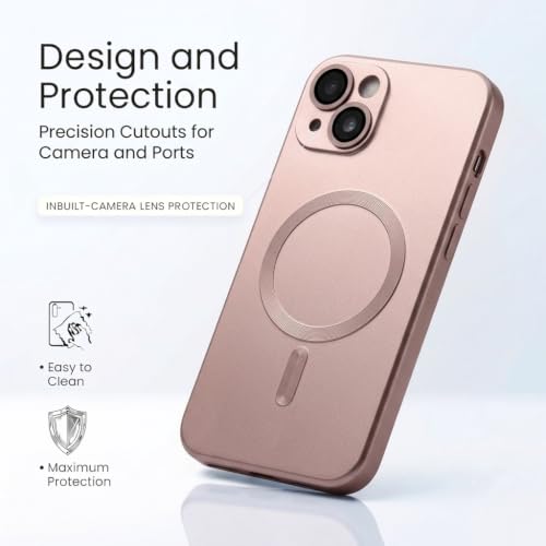 Image of amazon basics Premium Mag-Safe Case for iPhone 15 | Shockproof & Anti-Scratch Cover | Soft Silicone with Wireless Charging | Camera Lens Guard - Rose Gold