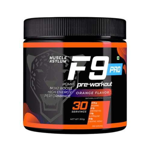 Image of Muscle Asylum F9 Pro Pre-Workout Powder - 30 Servings, 300 Gm (Orange)