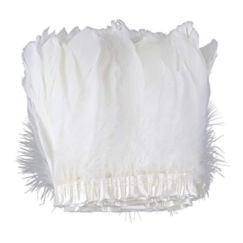 Fearafts 2 Yards Coque Duck Goose Feather Trim Fringe Craft Sewing Trimmings Costume Hat Accessories Lamp Shade Decoration 6-8 Inch (White) Cover