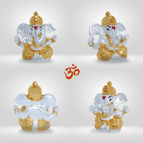 Image of Neodrift Ganesh Idol for Car Dashboard (Real 24kt & 999 Silver Plated, Dual-Tone Gold & Silver) (Model ND01) - Enhance Your Drive