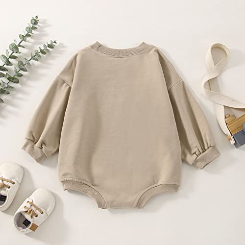 Tikwwyo Newborn Baby Girl Boy Sweatshirt Romper Round Neck Long Sleeve Oversize Romper Solid Color Bodysuit (Khaki , 3-6 Months ) #TOP6
