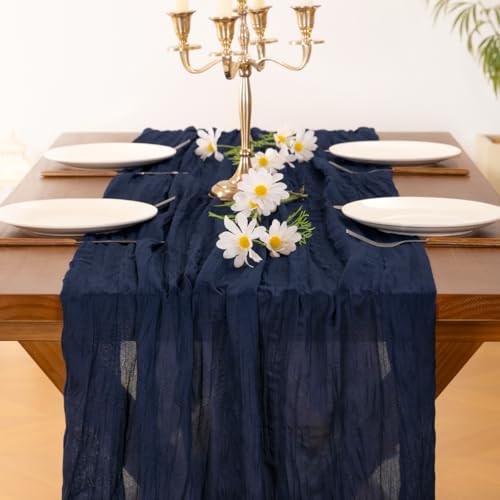 Image of Socomi 2pcs Navy Blue Easter Spring Cheesecloth Table Runner Boho Rustic Gauze 120 inch 10FT Cheese Cloth Runner for Wedding Party Baby Shower Birthday Home Decor Holiday Decorations