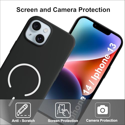 Image of SBMS Silicone Back Cover Case for iPhone 14 / iPhone 13 | Soft Micro-Fibre Lining Inside | Magsafe Print On Back Side Camera Protection Bump | Shockproof Case iPhone 14 / iPhone 13 (Black)