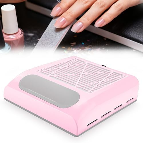 80W Nail Dust Collector, Professional Electric Nail Vacuum Cleaner with Reusable Filter, Portable Nail Dust Extractor for Home Salon, Pink Nail Salon Equipment