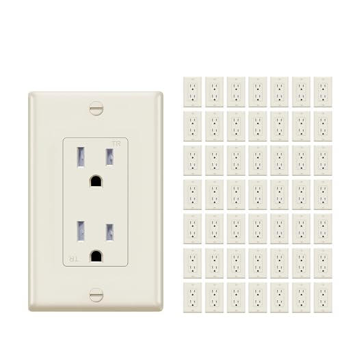 Micmi 15A Decorator Receptacle Outlet Light Almond, Tamper Resistant, Decorative Receptacle Outlet, 15Amp 125Volt, Grounding with Wall Plate UL Listed (50Pack, Ivory, 15 Amp Outlet) 15 Amp O