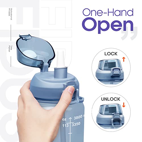 Fidus Large 1 Gallon/128oz Motivational Water Bottle with Time Marker & Straw,Leakproof Tritan BPA Free Water Jug,Ensure You Drink Enough Water Daily for Fitness,Gym and Outdoor Sports-Gray - Thumbnail 5