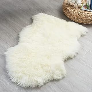 Asuneter Genuine Sheepskin Rug 90×60cm Fluffy Rug Single Pelt Sheepskin Rugs for Bedroom/Living Room Fluffy Lambskin Fur Area Rug Seat Covers for Kids Bedroom Sofa Chair Carpet (Ivory)