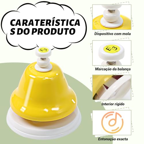 Sinos de Mão de Metal Diatônico de 8 Notas, Sinos de Mesa, Sinos de Metal Diatônico com 8 Notas, Con