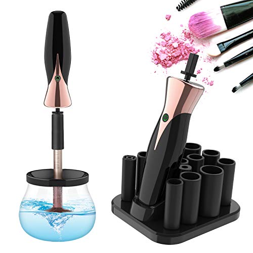 Senbowe Upgraded USB Makeup Brush Cleaner and Dryer Machine, Electric Cosmetic Automated Makeup Brush Spinner, Cleaning Solution Tool, 13 Collars, Wash and Dry in Seconds, Rechargeable Brush Cleaner