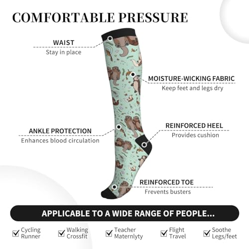 Sea Otters Green Compression Socks For Women Men Knee High Running Socks For Running2