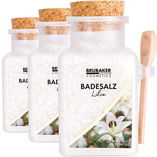 BRUBAKER Sels de Bain 3x 400 g - Parfum de Lys - Additif de Bain aux Extraits Naturels - Bain Bien-Être Pour la Détente, la Relaxation et les Soins du Corps