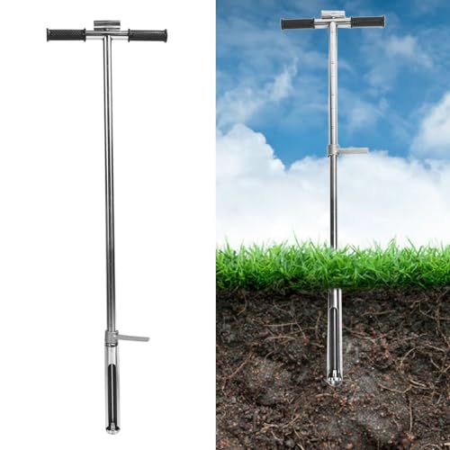 Sonde d'Échantillonnage de Sol en Acier Inoxydable, 105 cm, avec Pédale d'Éjection et Poignée en T, pour Pelouse, Jardin et Ferme