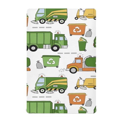 Image of Garbage Trucks Car Crib Sheets Soft Breathable Fitted Baby Crib Sheets Mattress Cover for Girl Boys, 52 inch x 28 inch x 9 inch