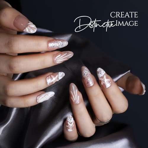 FANDAMEI 3D Nail Gel Kit, 15g 3D Sculpting Gel, 5 Box Nail Pearls Charms and Gems Clear&AB Nail Rhinestones, Metal Nail Beads&Gold Silver White Pearl Chrome Powder for DIY Manicure, UV/LED Lamp Needed