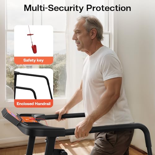 Image of Treadmills for Seniors, Treadmills for Home with Long Handrails, Heart Rate Monitor, Bluetooth App Control, Ideal Treadmill for Elderly & Family Use