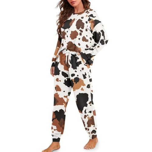 Image of Women's Pajamas Set Soft 2 Piece Loungewear Long Sleeve Pj Set Matching Sleepwear with Pockets for Women Plus Size