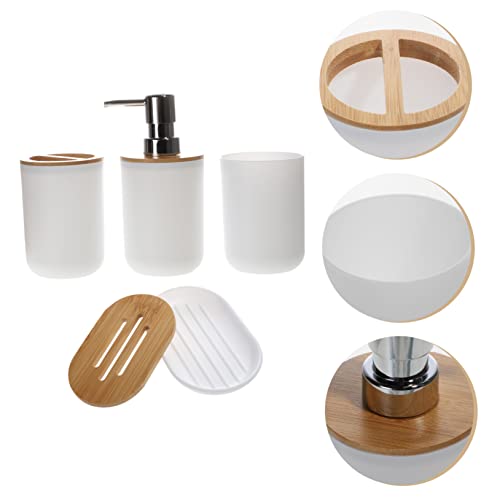 Conjunto de accesorios para baño PRETYZOOM con vaso blanco de PP portátil para cepillo de dientes 5