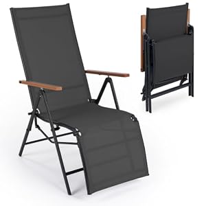 COSTWAY Sonnenliege klappbar, Liegestuhl mit Verstellbarer Rückenlehne, wetterfeste Gartenliege, Klappliege bis 150 kg belastbar, Relaxliege für Garten, Balkon, Terrasse (Schwarz)