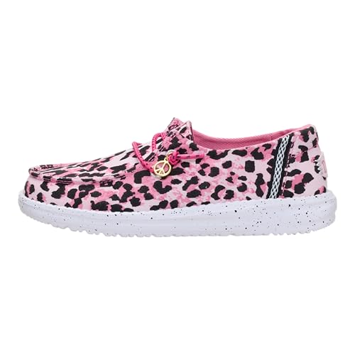 HEYDUDE Girl's Youth Wendy Getaway Lace Slip On Shoe, Pink Leopard Size 6 | Lightweight Travel Ready Easy On Style - image 1