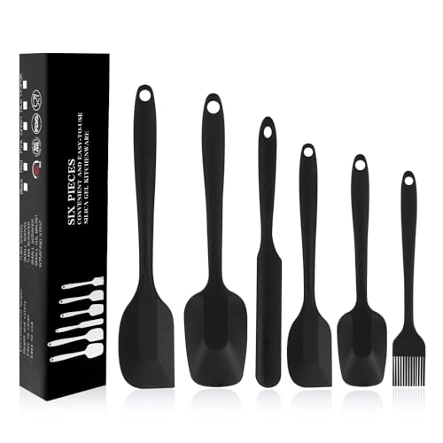 MOACC 6 Piezas Espatulas Silicona Cocina, 315℃ Resistente al Calor Lengua Raspadora sin Costuras Flexible Antiadherente, Utensilio de Cocina para Mezclar, Hornear y Cocina, Negro