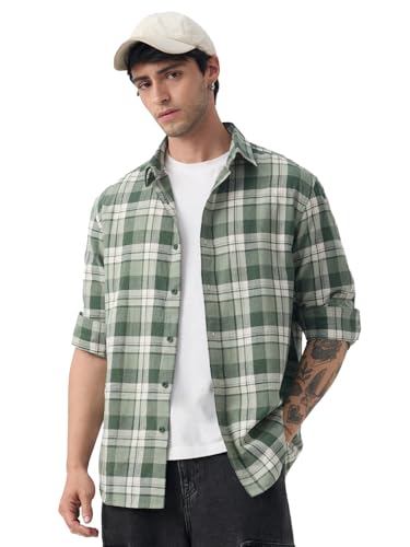 Image of The Souled Store: Blue Sails Men and Boys Long Sleeve Collared Neck Button Front Blue and Cream Checked Embroidered Regular Fit Cotton Linen Shirt