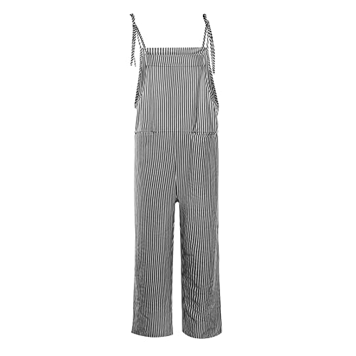 Uodsvp Jumpers For Women, Overall Rompers Women Jumpsuits Dressy Black Jumpsuit Overalls Women's Casual Fashion Pocket Tie Sleeveless Striped Jumpsuit Coveralls Overalls Jumper Overall (Xl, Gray) #TOP2